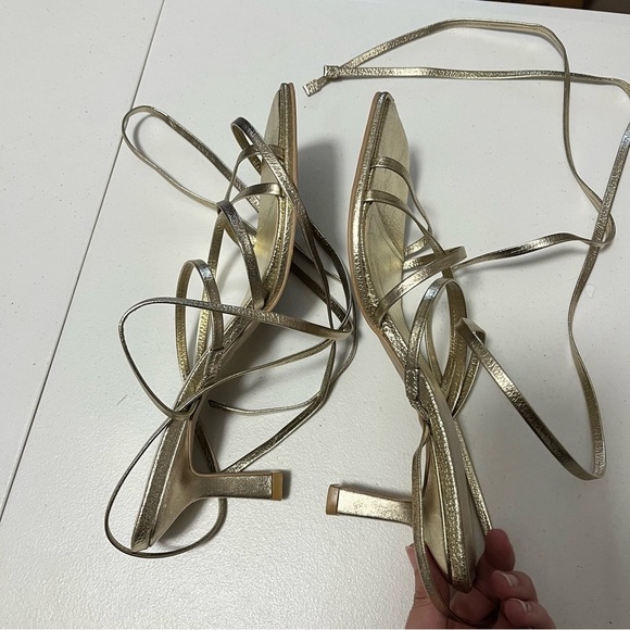 Dolce Vita Malabo Platinum Gold Metallic Leather Strappy Heels Shoes Size 9 - Picture 3 of 9